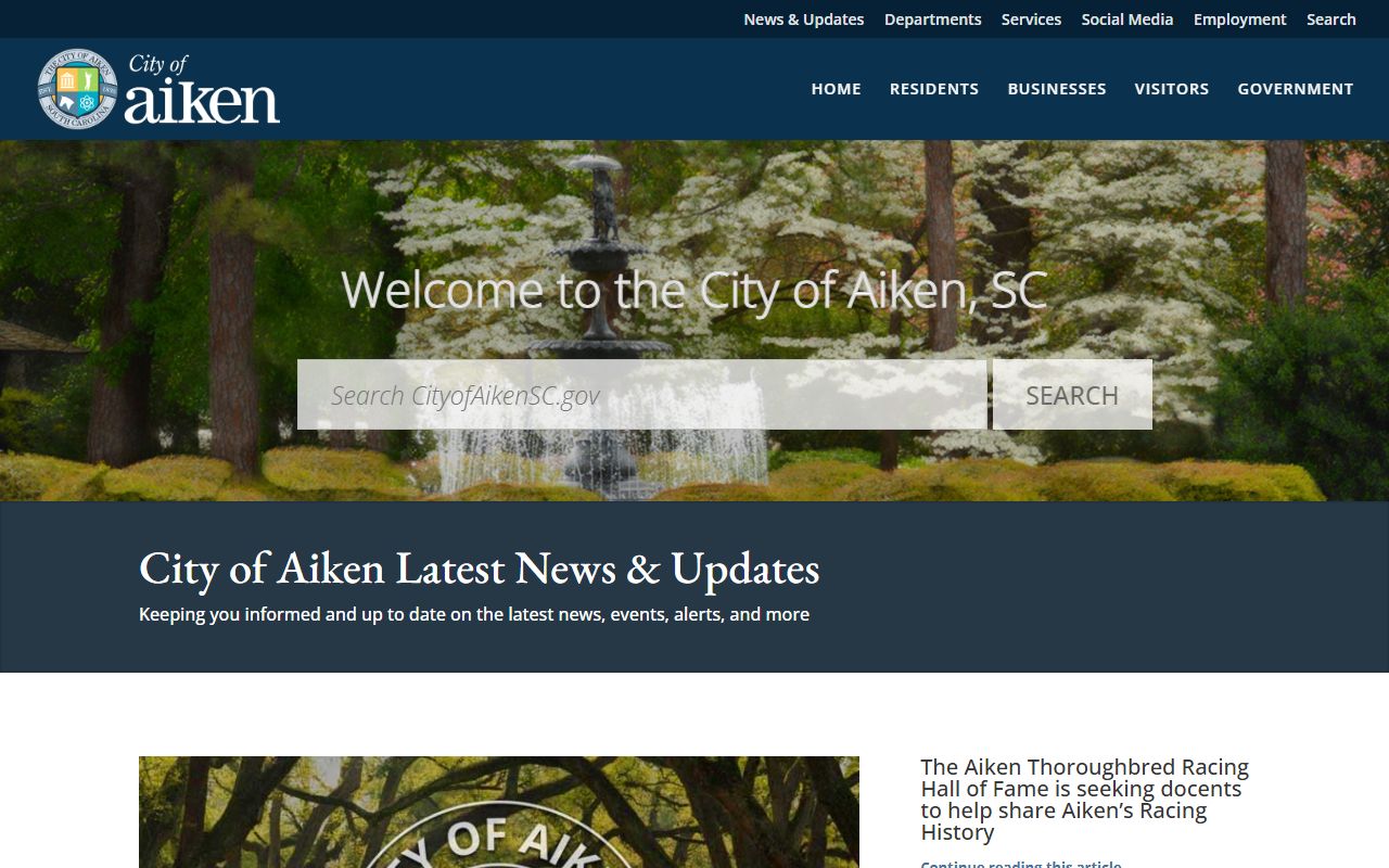 Aiken city government website showing court records and municipal resources