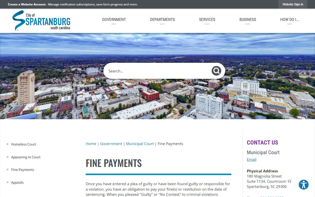 Spartanburg fine payments page for municipal court records and fines