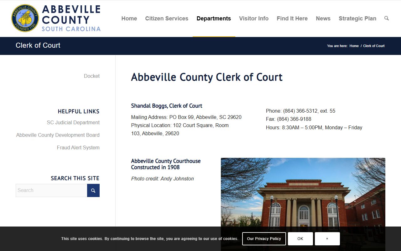 Abbeville County Clerk of Court office providing court records access