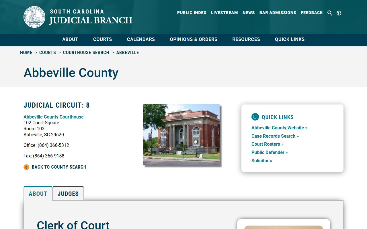 Abbeville County court information from South Carolina Judicial Branch