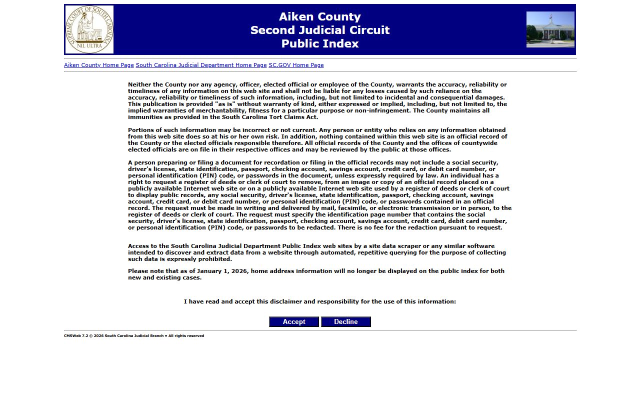 Aiken County Public Index court records search portal