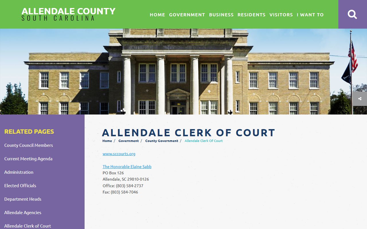 Allendale County Clerk of Court office handling county court records