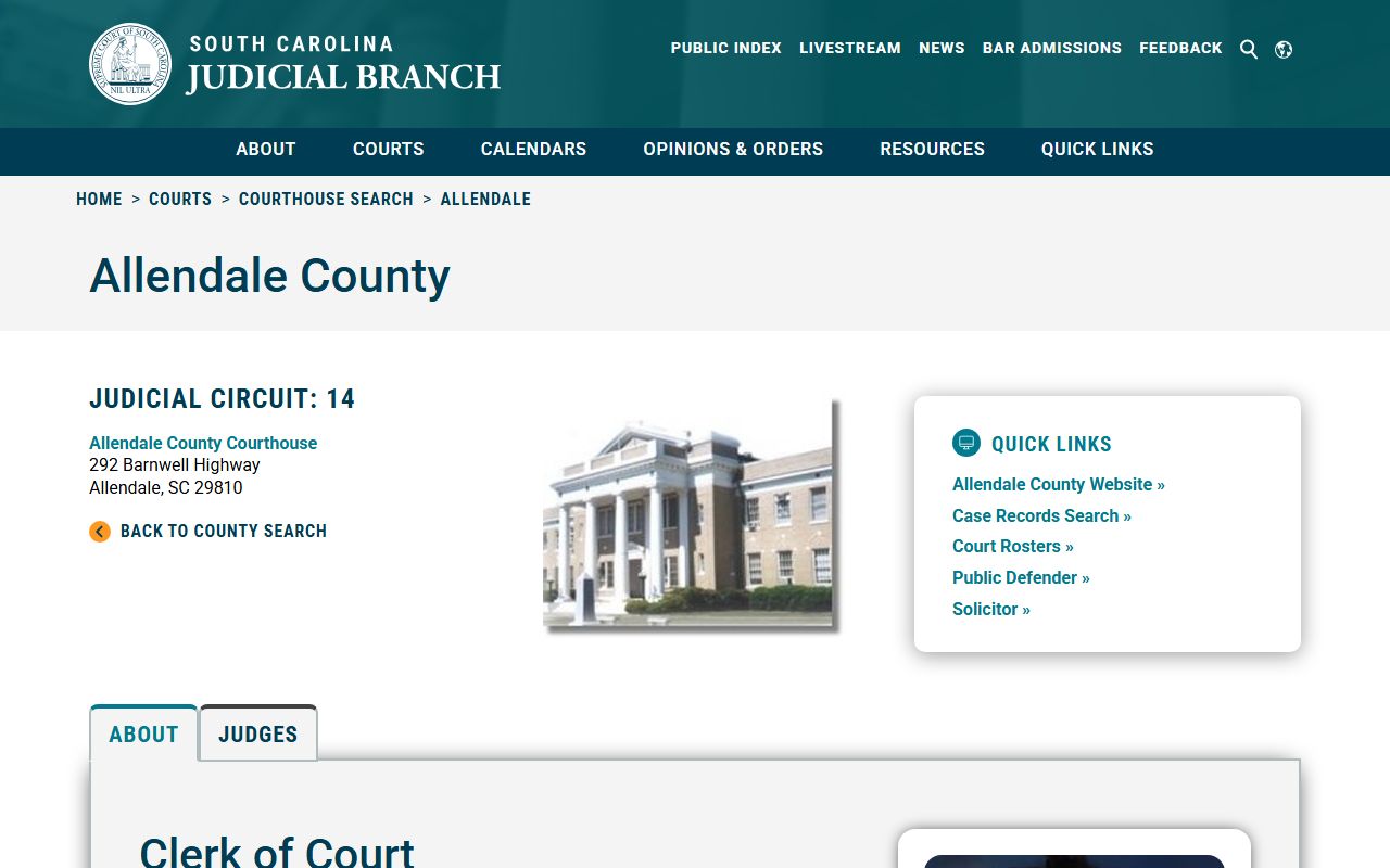 Allendale County court information from SC Judicial Branch website