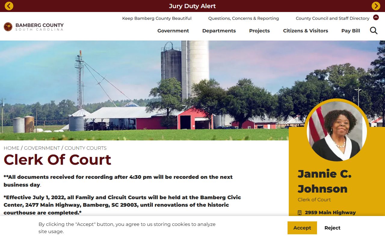 Bamberg County Clerk of Court office managing county court records