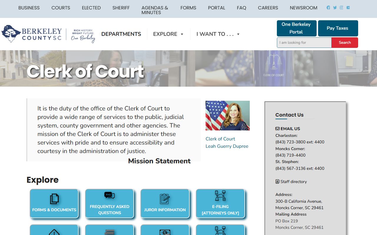 Berkeley County Clerk of Court office in Moncks Corner managing court records