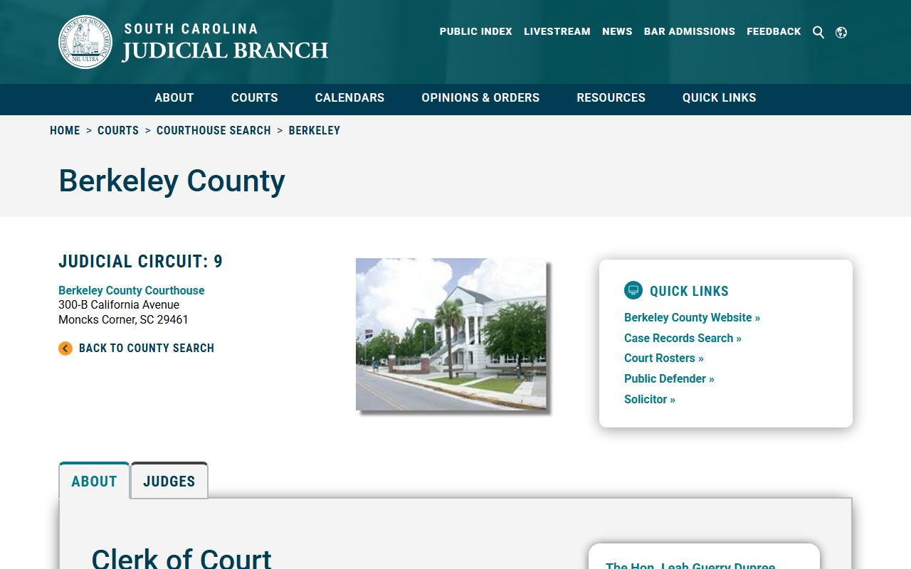 Berkeley County judicial branch information from SC courts system