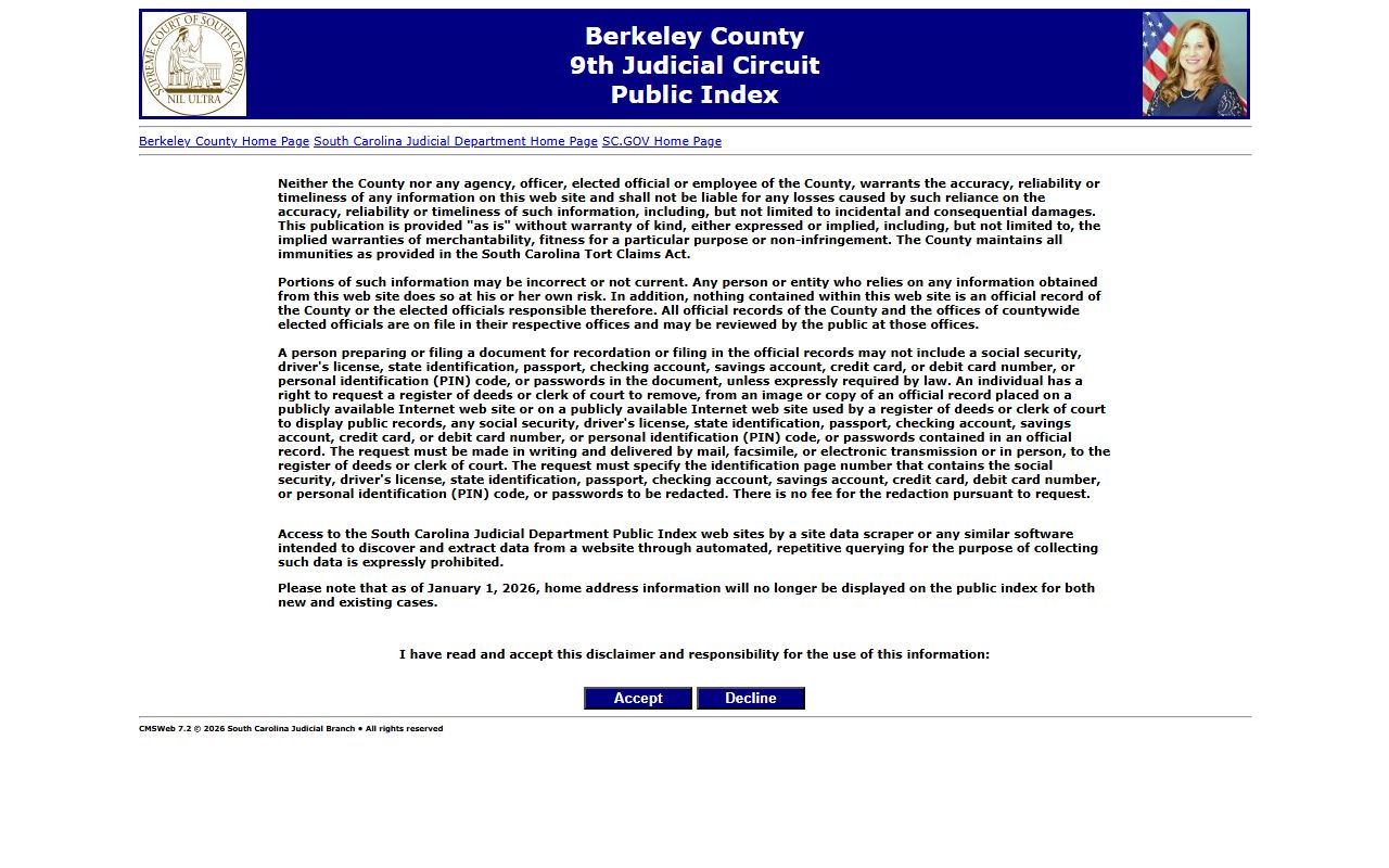 Berkeley County Public Index online court records search system