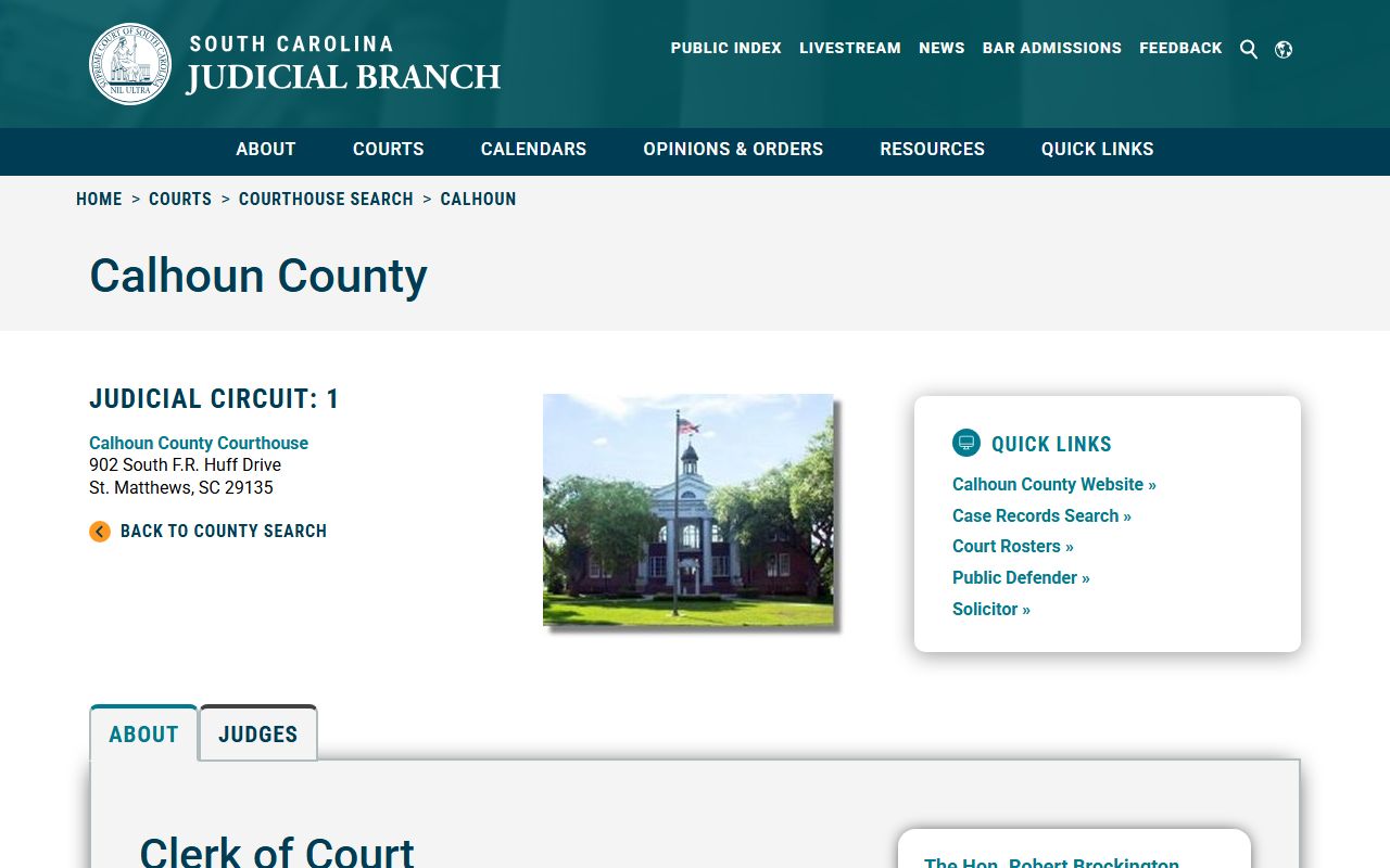 Calhoun County court information from the South Carolina Judicial Branch