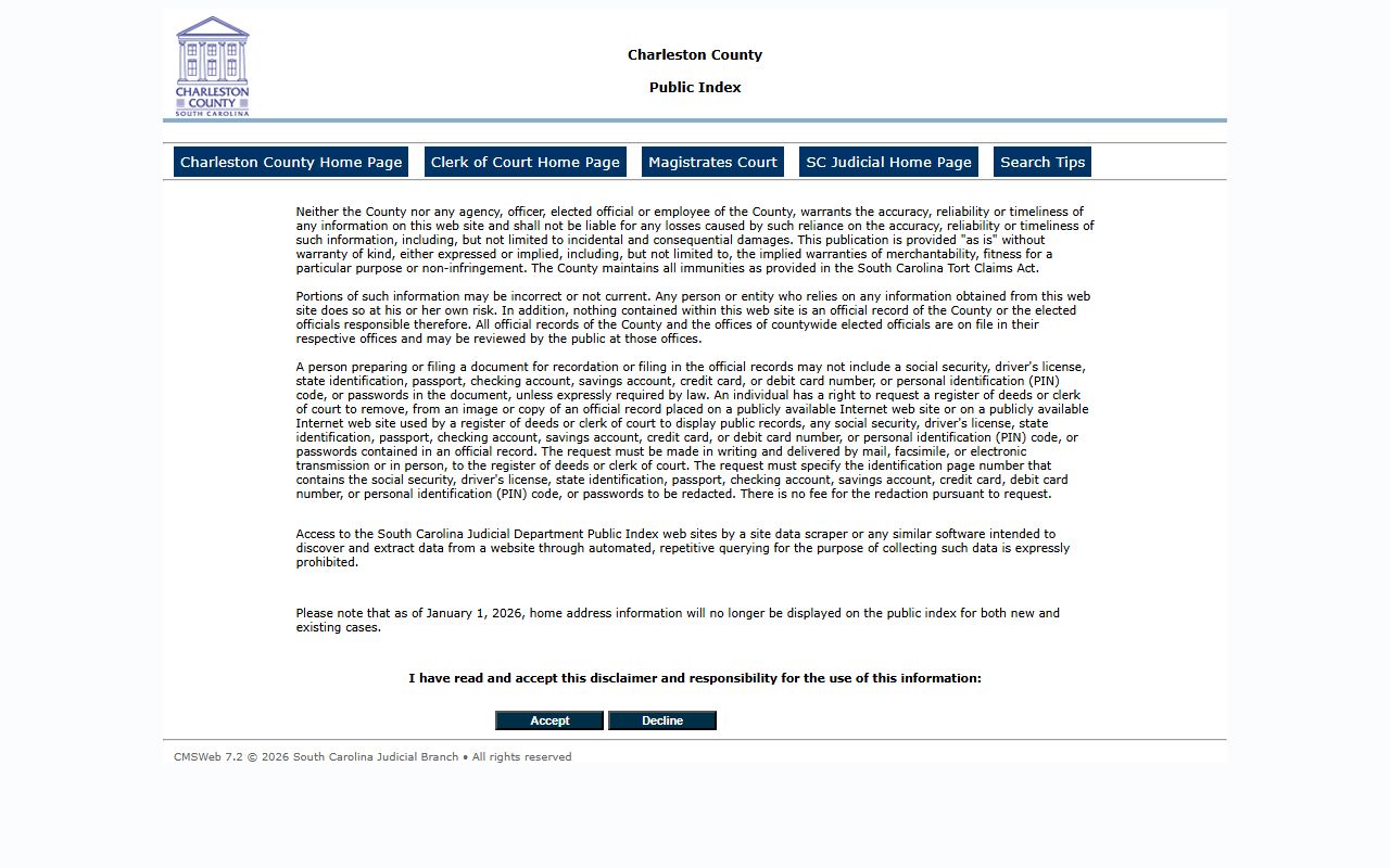 Charleston County Public Index for searching court records online