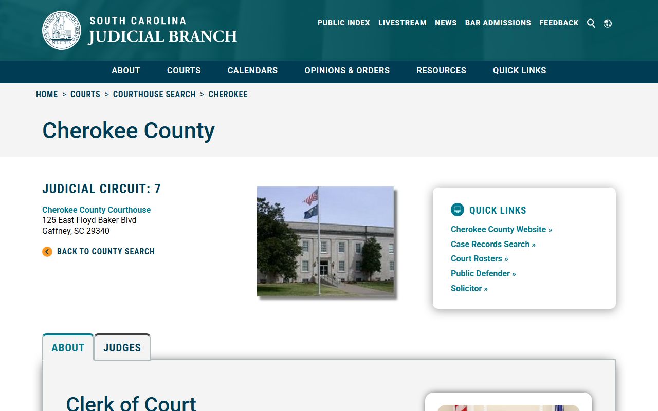 Cherokee County court records listing from the South Carolina Judicial Branch