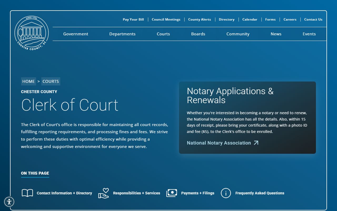 Chester County Clerk of Court office and court records access in Chester SC