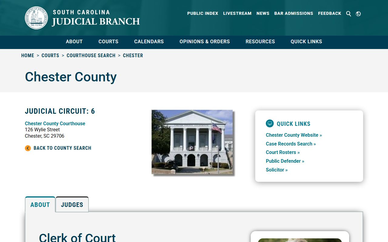 Chester County court records information from the South Carolina Judicial Branch