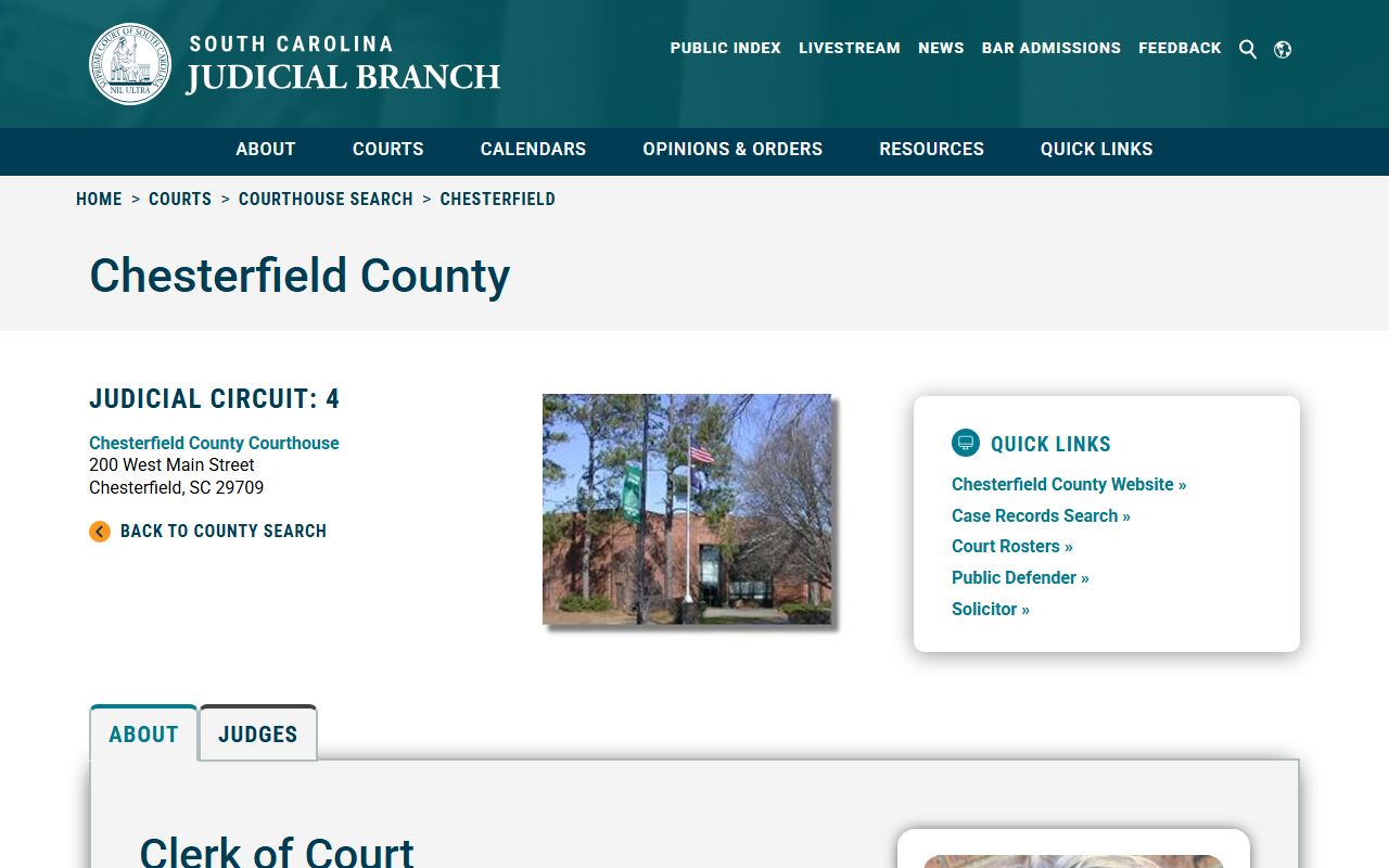 Chesterfield County court records information from the South Carolina Judicial Branch