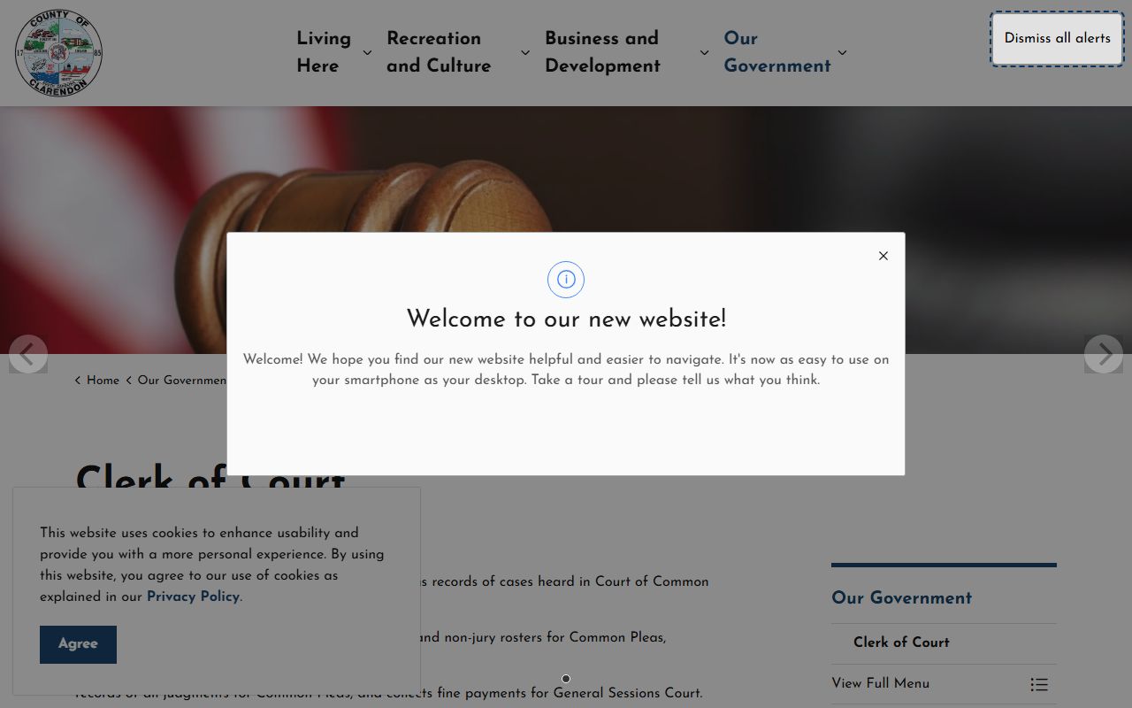 Clarendon County Clerk of Court website for accessing Clarendon County court records in Manning SC