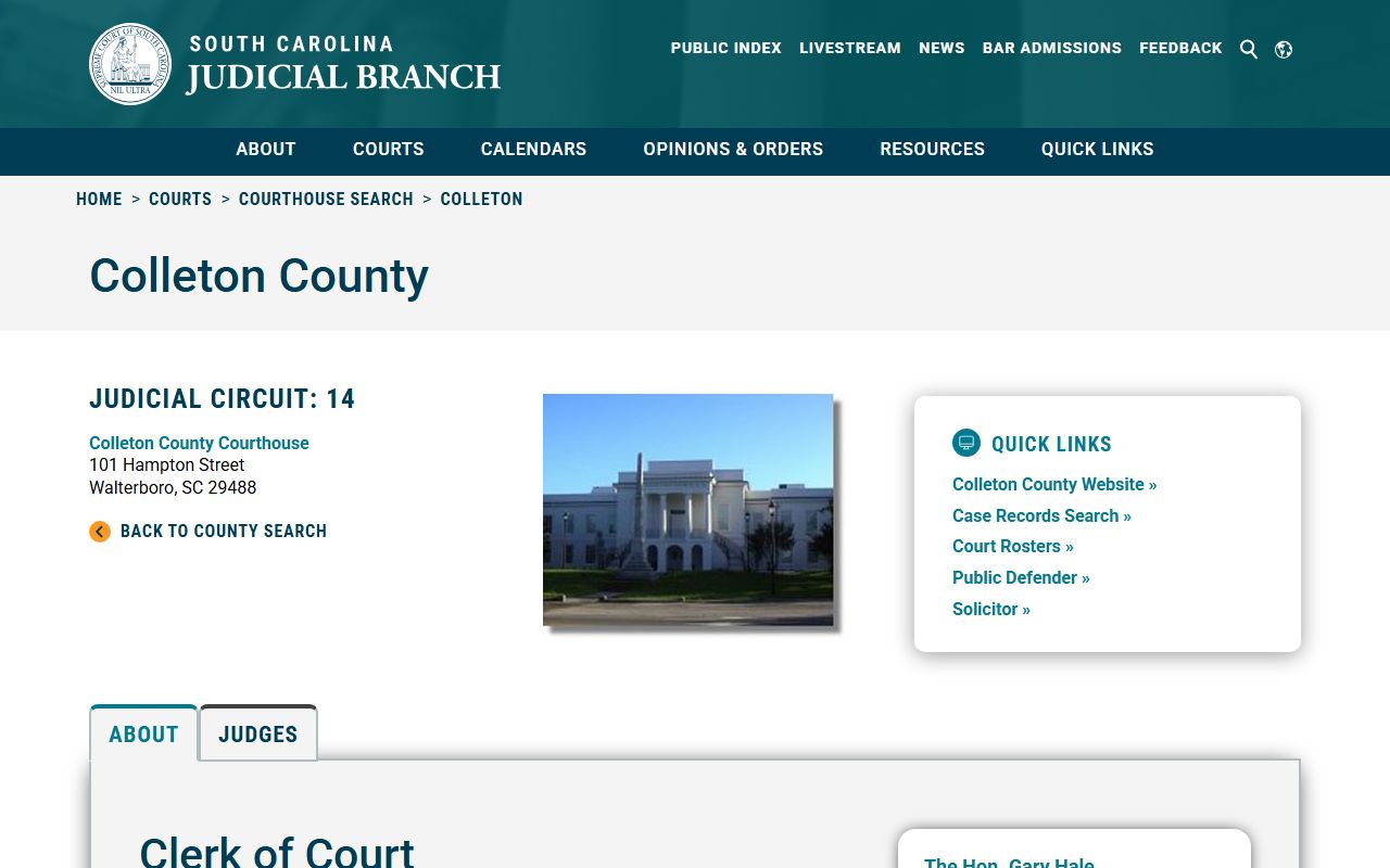Colleton County court records and judicial branch information for the 14th Circuit