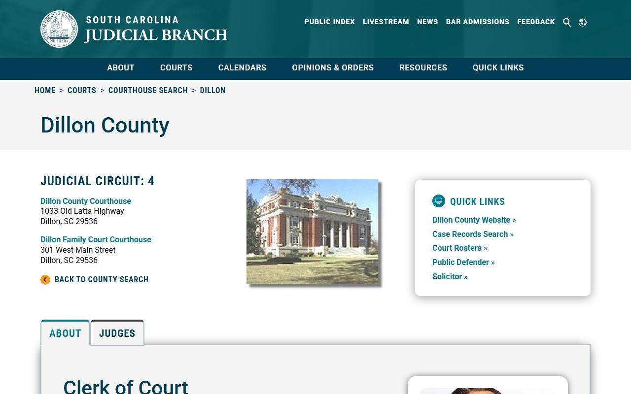 Dillon County court information and directory from the South Carolina Judicial Branch