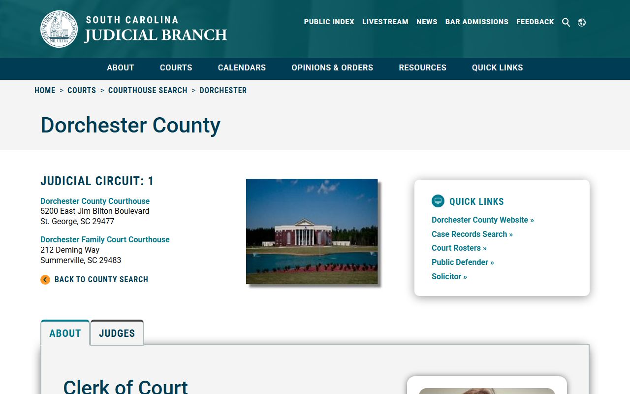 Dorchester County Clerk of Court information from the South Carolina Judicial Branch