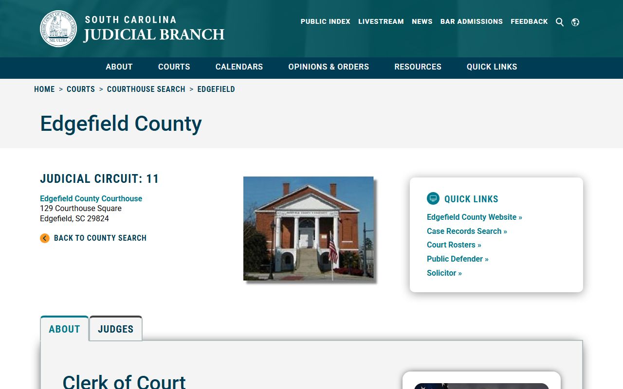 SC Judicial Branch Edgefield County clerk information for court records