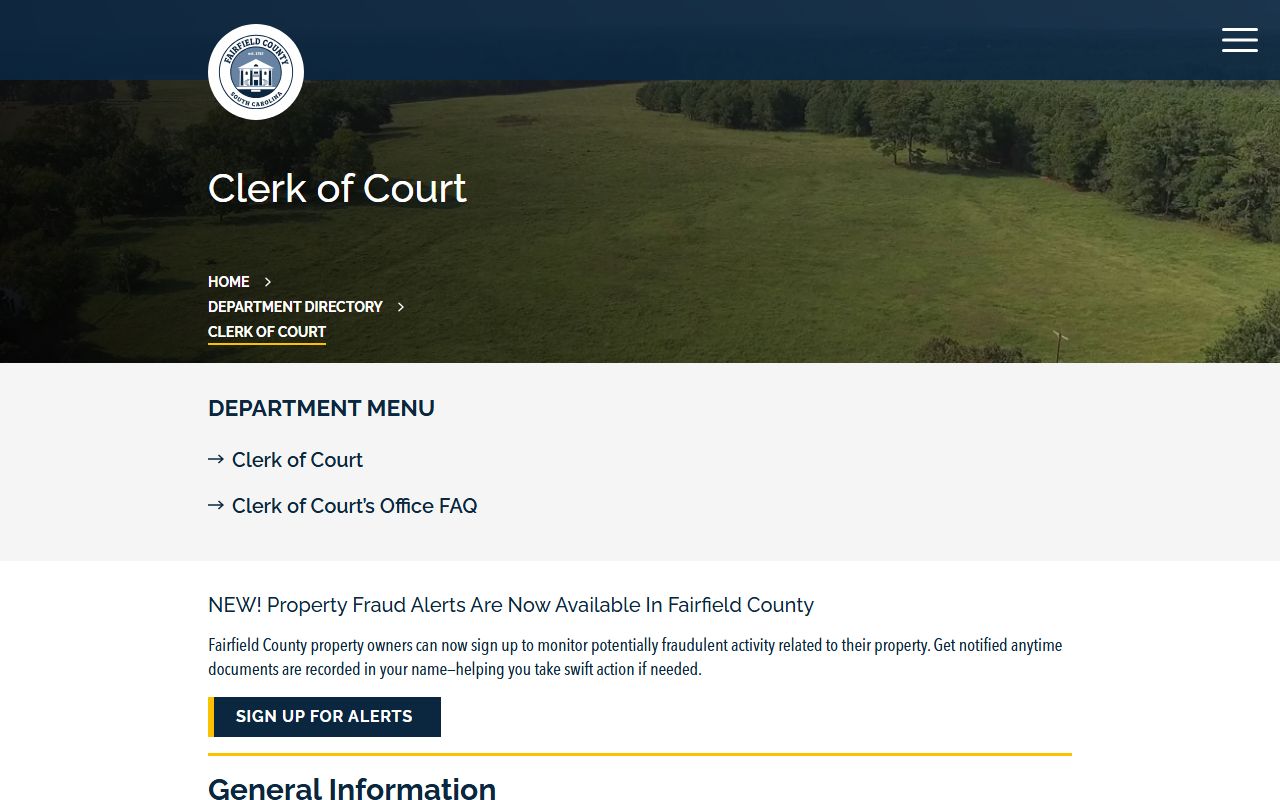 Fairfield County Clerk of Court page for court records access