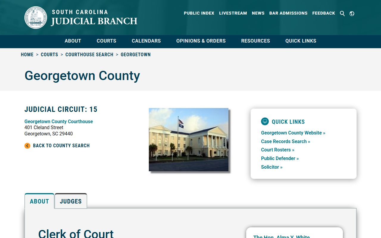 SC Judicial Branch Georgetown County clerk directory for court records
