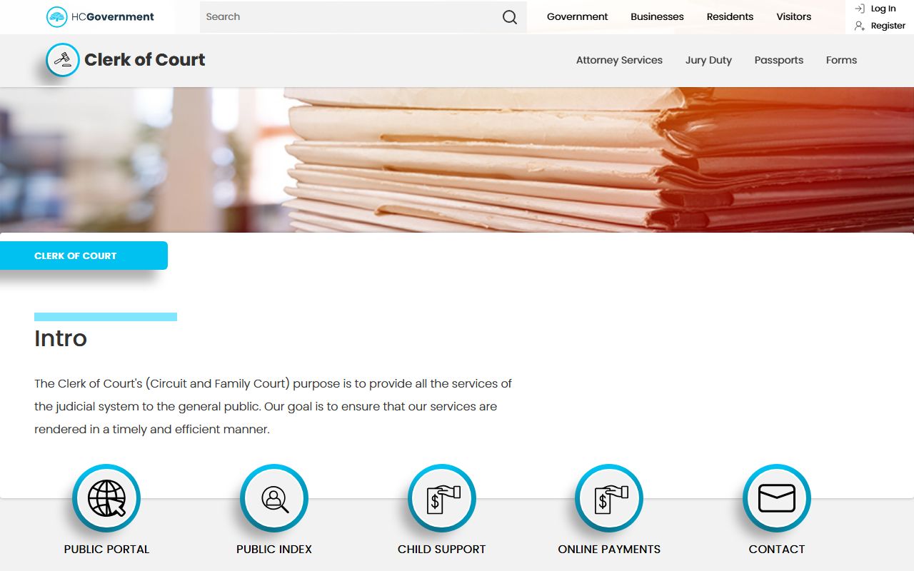 Horry County Clerk of Court page for court records access