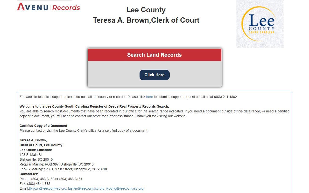 Lee County court records and Register of Deeds online portal