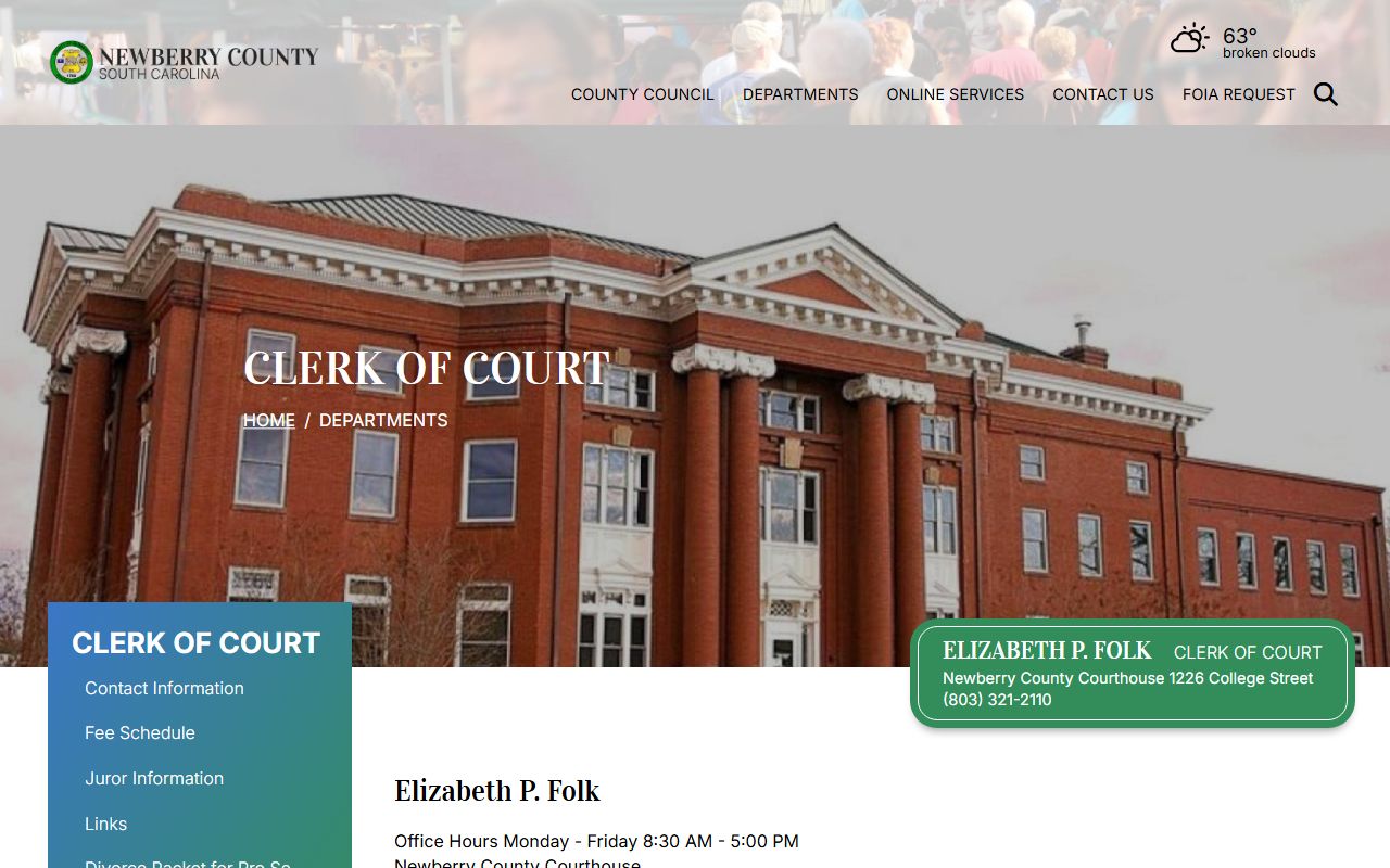 Newberry County Clerk of Court website for court records and real estate records