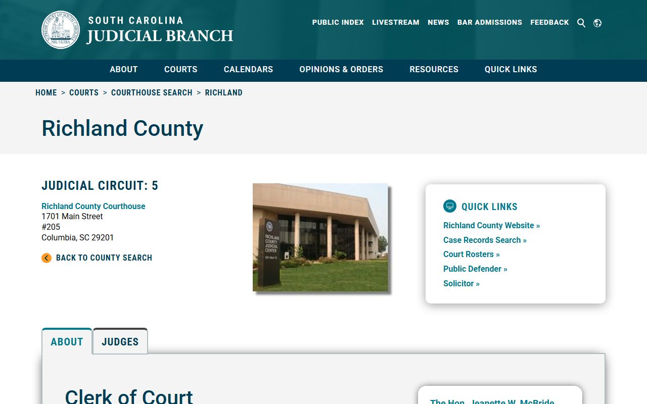 Richland County Clerk of Court listing on SC Judicial Branch clerk directory