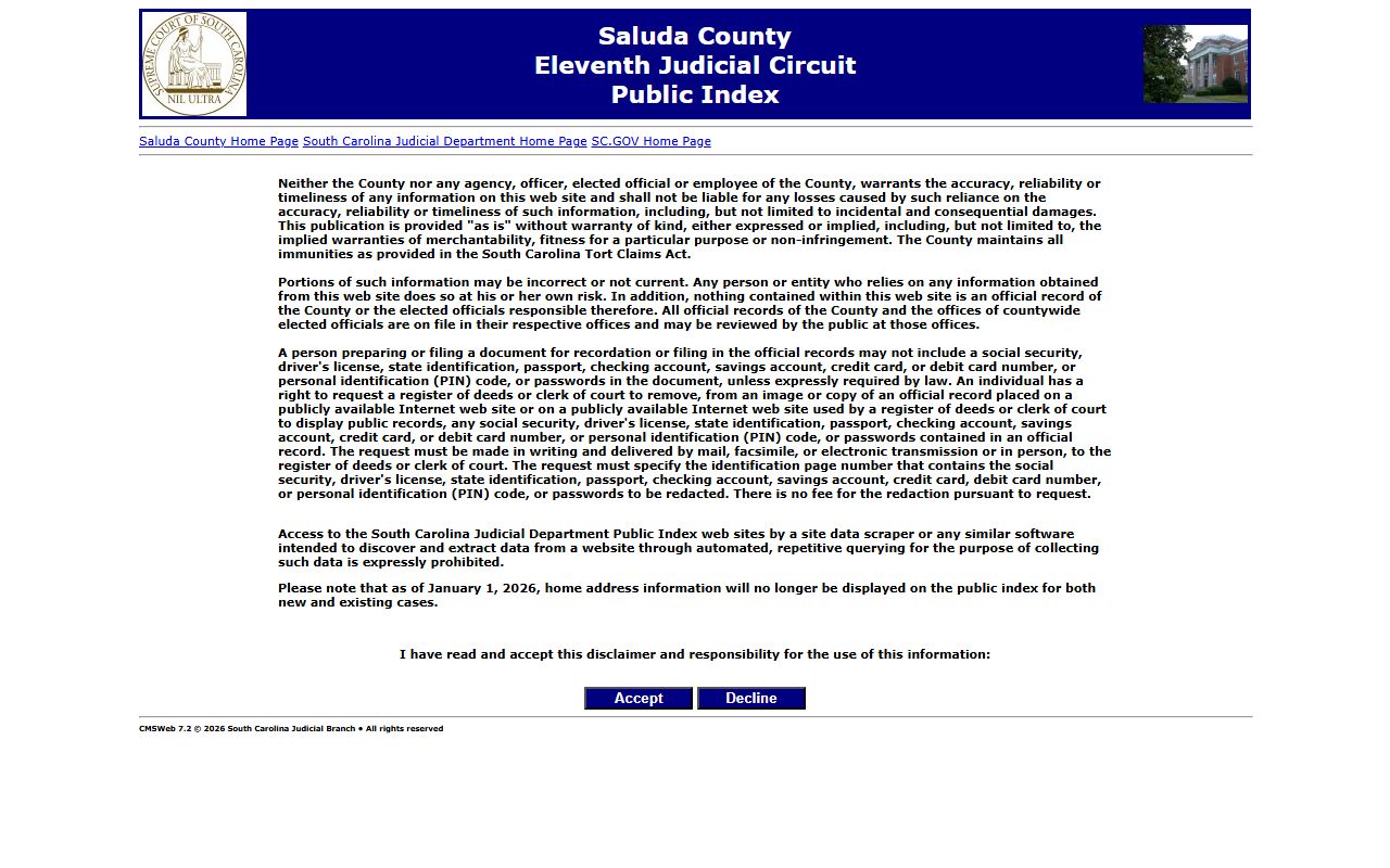 Saluda County Public Index search tool for court records