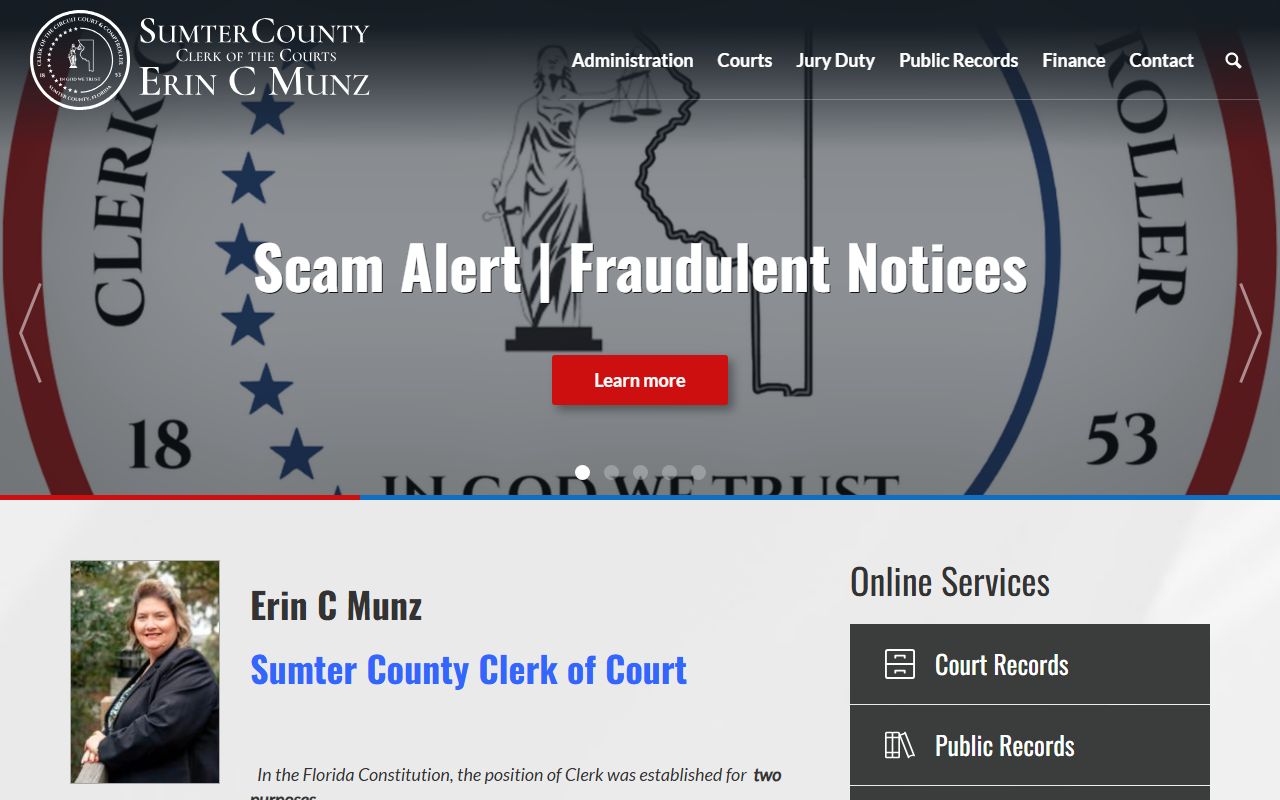 Sumter County Clerk of Court official website for court records in Sumter SC