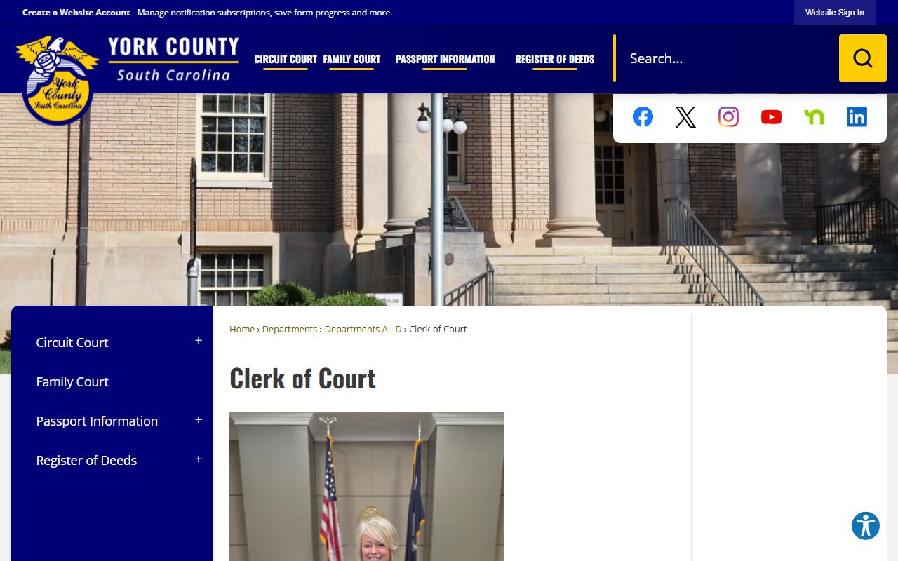 York County Clerk of Court official page on the York County government website
