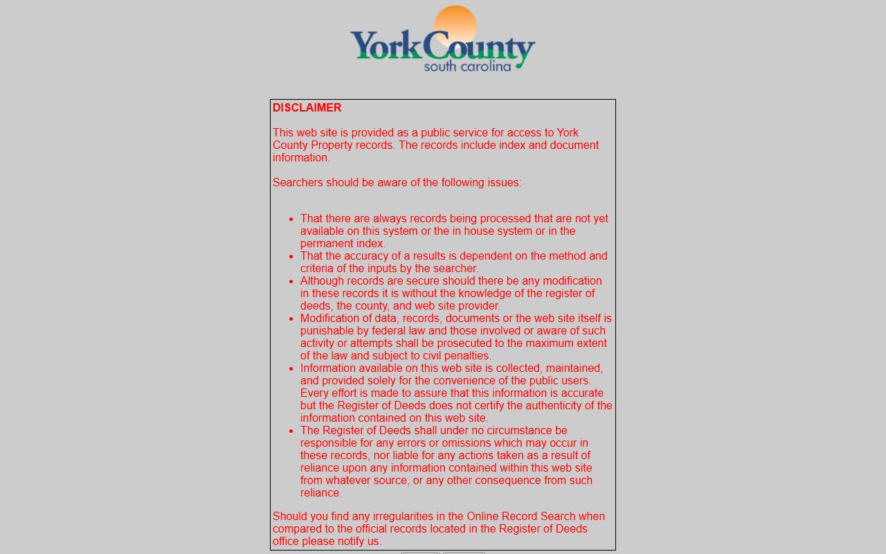 York Deeds online search system for property records and related court documents in York County